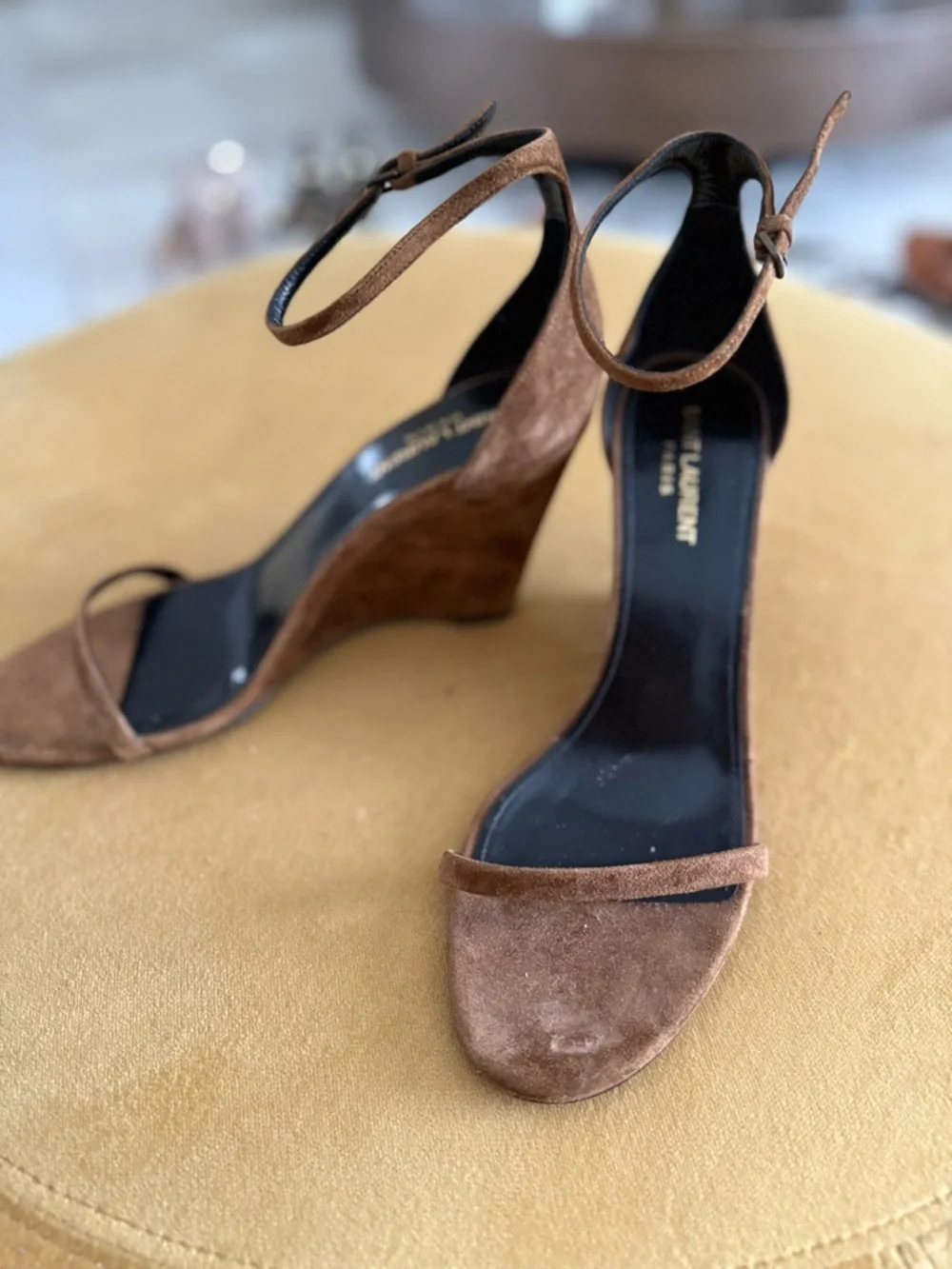 Saint Laurent Brown Suede Ankle-Strap Wedge Sandals - Picture 4 of 6
